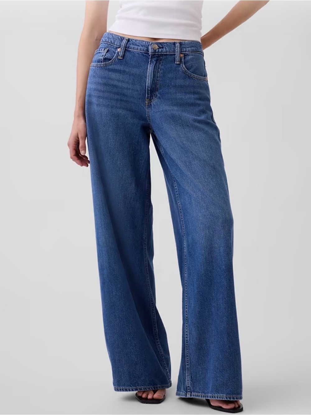Gap Baggy Mid Rise UltraSoft Buckle Back Baggy Jeans Wide Leg 33 16 Grunge Denim